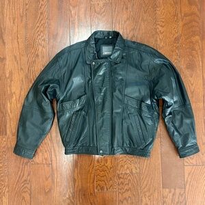 Vtg 80s 100% Leather Bomber Jacket Aviator Black Motorcycle
